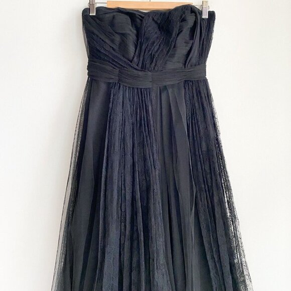 Adam by Adam Lippes Ruched Bodice Lace Detail Fit and Flare Midi Coctail Dress 6 - Picture 2 of 11